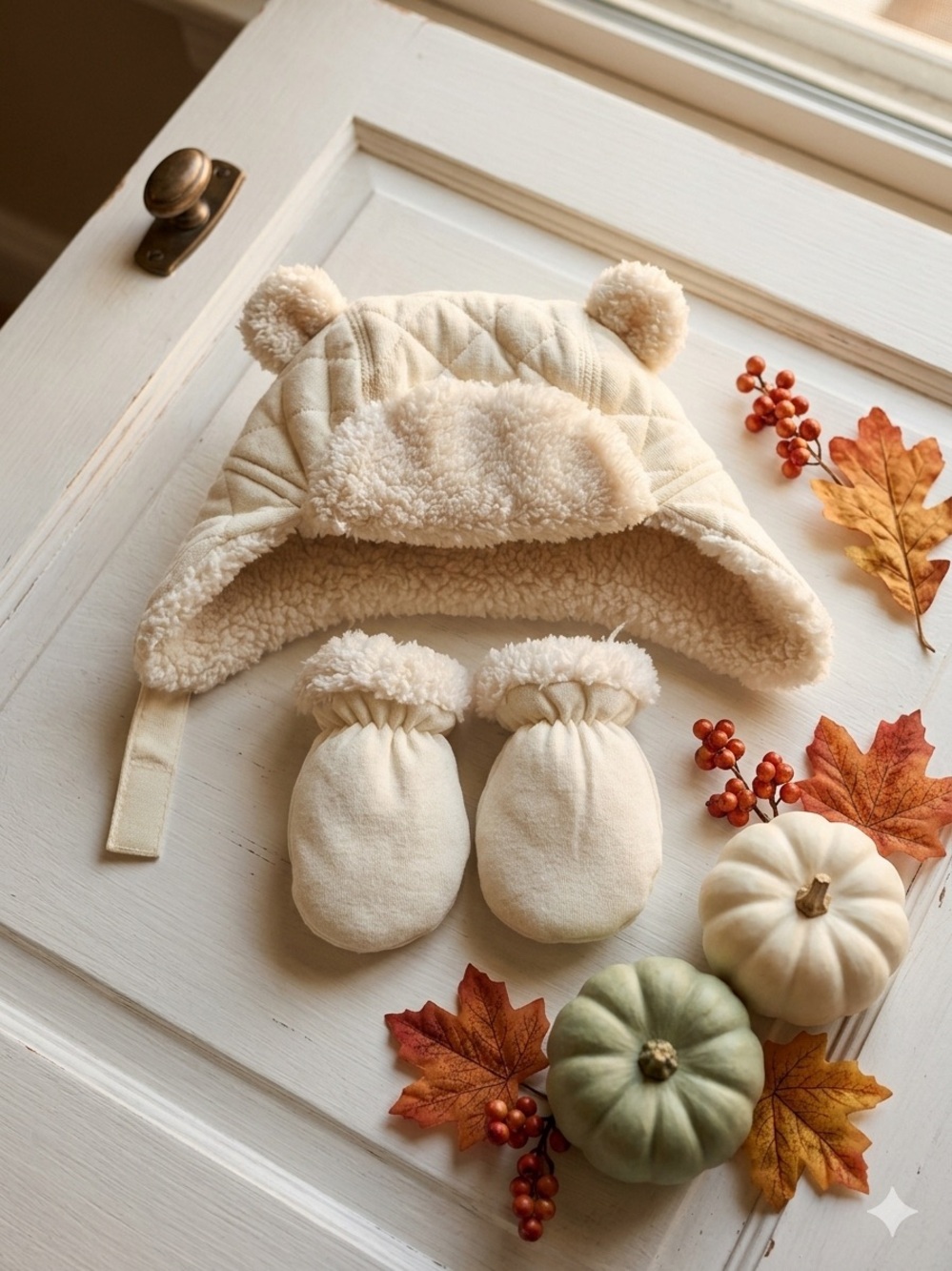 JOE FRESH Infant Sherpa Trapper Hat & Mittens Set • Size 0-3 Months